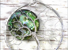 Abalone Shell Full Moon Tree of Life Pendant Handmade, Wire Wrapped, Sterling Silver, Paua