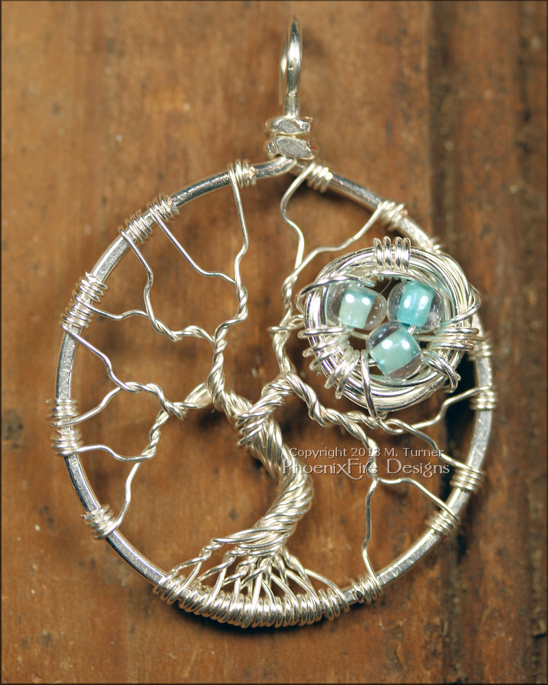 Bird Nest in Tree of Life Pendant Sterling Silver Wire Wrapped, Nest Tree, Mother's Day, Gift for Mom, Family Tree, Momma Bird