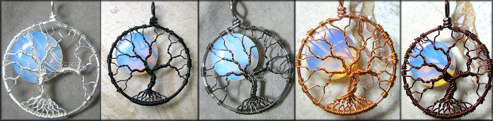 
Rainbow Moonstone Full Moon Tree of Life Pendant Black Wire Wrapped Opalite (Luna Lunar Night Sky Mystical) PhoenixFire Designs Miss M. Turner