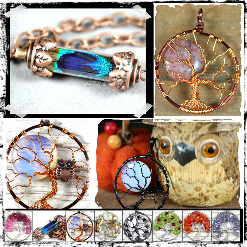Free shipping at PhoenixFire Designs including full moon tree of life pendants, birthstone jewelry, steampunk, bridal, wire wrapped and more! 