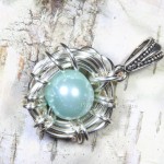 it's a boy blue egg bird nest, sterling silver pendant, push present, baby shower gift, new mom, motherhood, mother's day, gift idea for her, wire wrapped by Miss M. Turner PhoenixFire Designs on etsy.