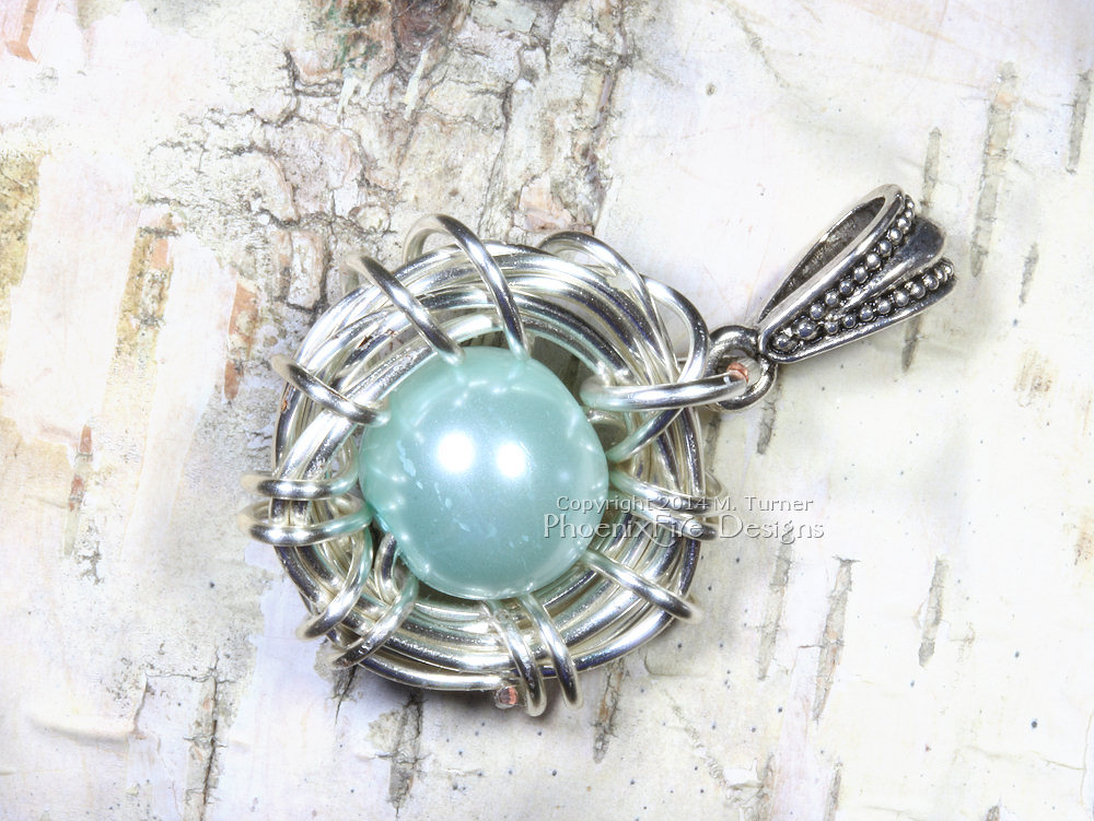 it's a boy blue egg bird nest, sterling silver pendant, push present, baby shower gift, new mom, motherhood, mother's day, gift idea for her, wire wrapped by Miss M. Turner PhoenixFire Designs on etsy.