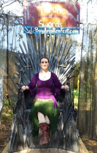 Miss M. Turner (me!) sitting on the Game of Thrones inspired Throne of Swords at the Bay Area Renaissance Festival 2015