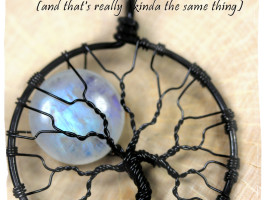 you can't buy happiness but you can buy handmade (and that's really kinda the same thing) Handcrafted wire wrapped tree of life pendant black wire full moon rainbow moonstone halloween spooky tree wire wrap tree etsy wire wrapped jewelry by Phoenix Fire Designs
