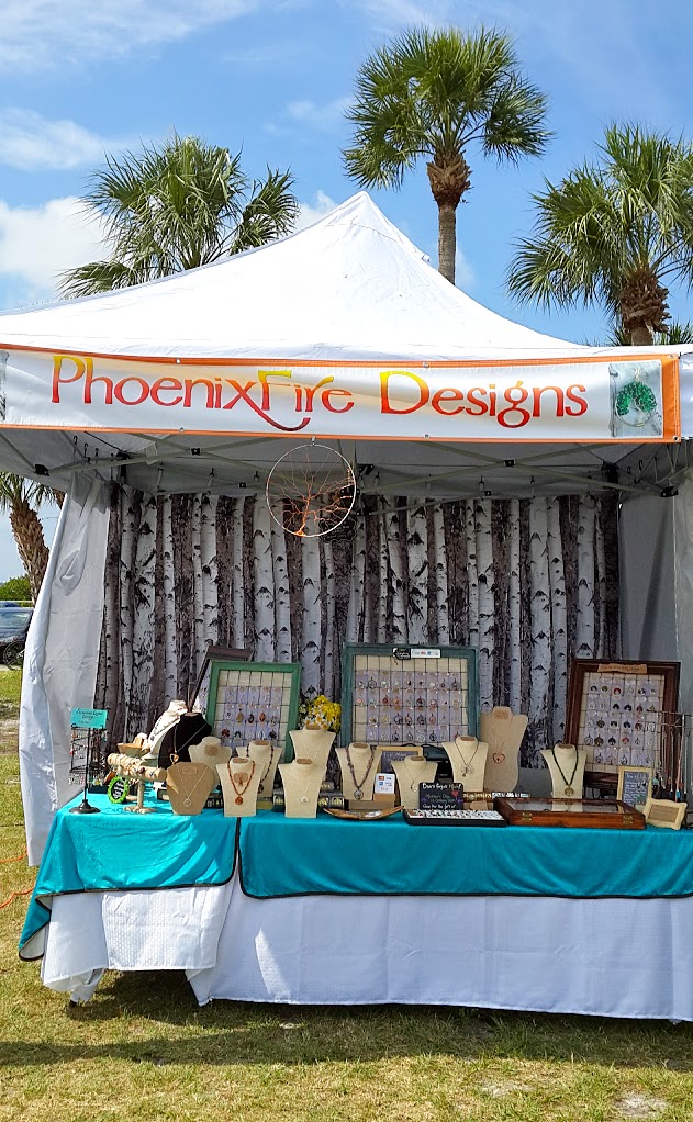 PhoenixFire Designs vendor craft show art show booth handcrafted wire wrapped jewelry, wire tree etsy seller things to do in tampa