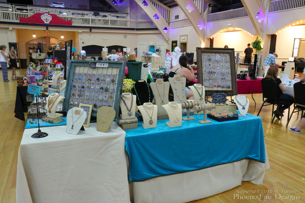 PhoenixFire Designs display table at the Etsy Craft Party The Coliseum St. Petersburg handmade wire wrapped jewelry, wire tree of life pendants, birthstone jewelry, gemstone jewelry, etsy handmade