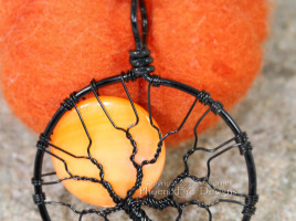 Orange harvest moon spooky tree, Halloween full moon tree of life pendant wire wrapped in black wire with a pumpkin orange full moon by PhoenixFire Designs.