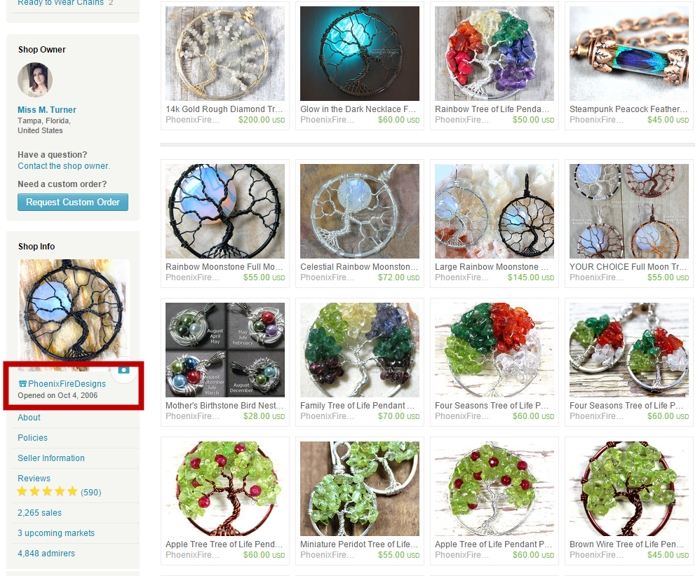 PhoenixFire Designs Etsy Shop opened October 2006 making us the ORIGINAL Tree of Life Pendant seller on etsy!