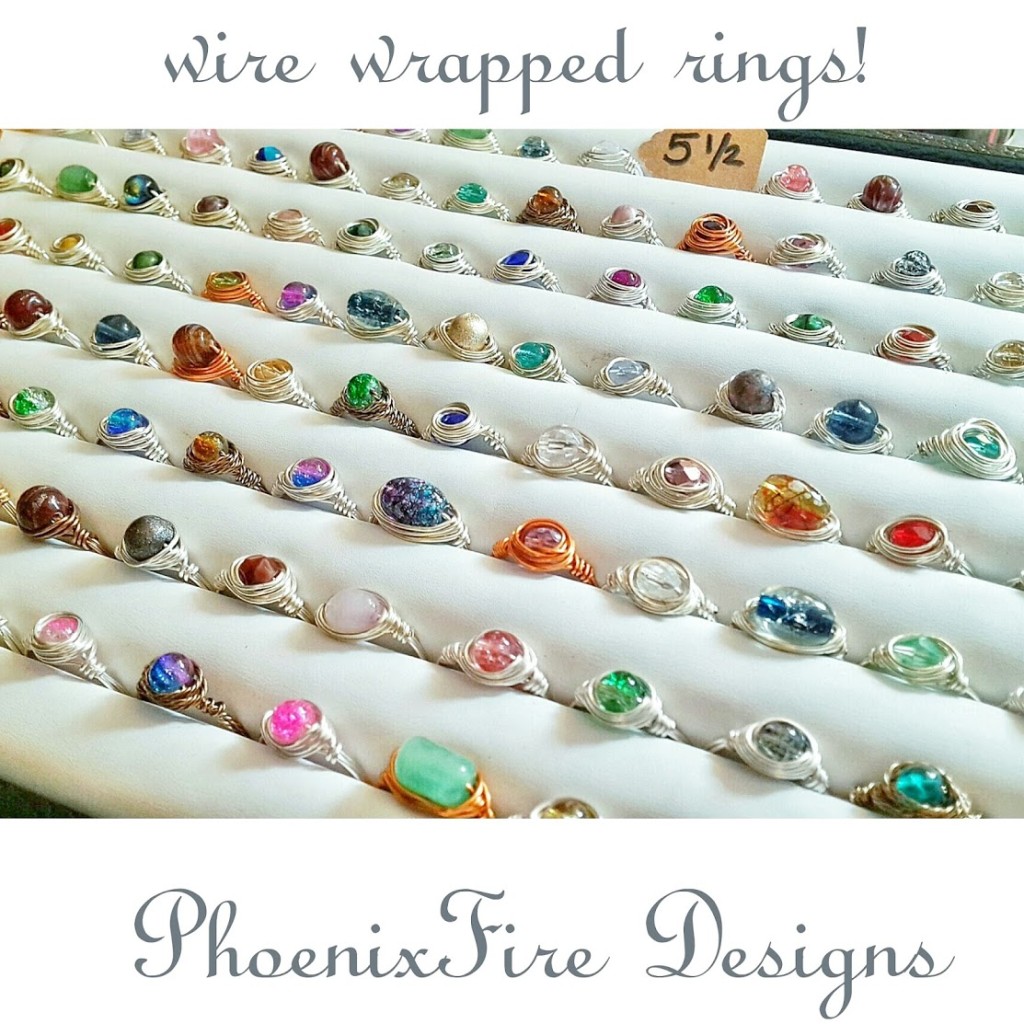 PhoenixFire Designs handcrafted, wire wrapped jewelry including rings available at the TBEC Holiday Market!