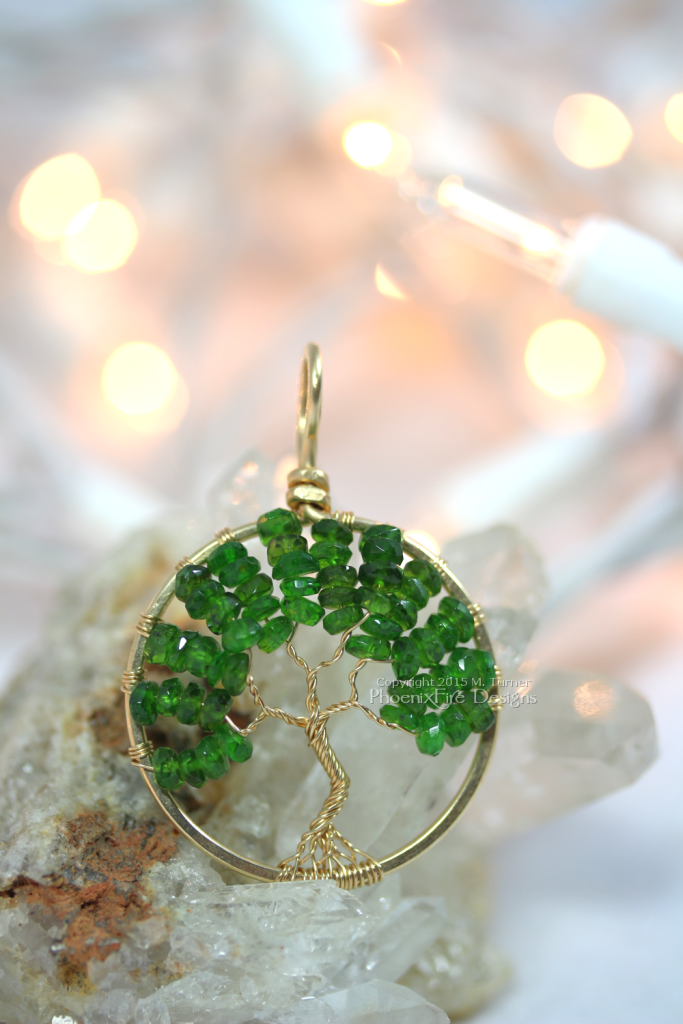 Give her a festive and beautiful piece of handcrafted jewelry this holiday season. PhoenixFire Designs 14kgf Chrome Diopside tree is luxurious and uniquely beautiful. A true one of a kind for your one of a kind love.