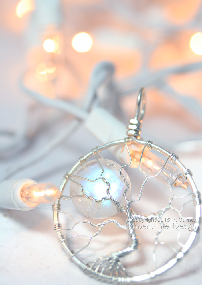 Light up her holiday with something as unique and beautiful as her! Natural rainbow moonstone full moon tree of life pendant wire wrapped in eco-friendly, recycled and reclaimed Argentium sterling silver. Perfect handmade holiday gift idea for her!