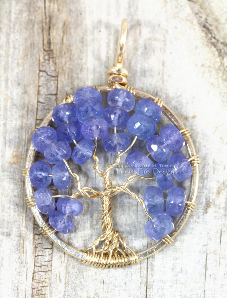 Purple Tanzanite jewelry faceted rondelle gemstones handmade wire wrapped 14k gf wire tree of life pendant. Artisan handcrafted necklace by PhoenixFire Designs.