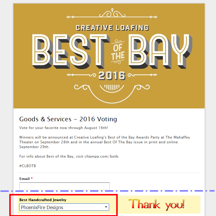 Vote PhoenixFire Designs for Best Handcrafted Jewelry in Creative Loafing's Best of the Bay 2016 