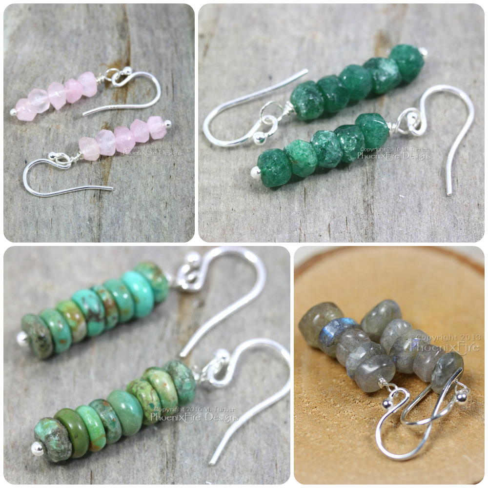 Rose Quartz Blush Pink Earrings, Dark Green Aventurine Stacked Earrings, Turquoise Jewelry, Blue Flash Labradorite Dainty Earrings Handmade gemstone jewelry, gift for her by PhoenixFire Designs on etsy.