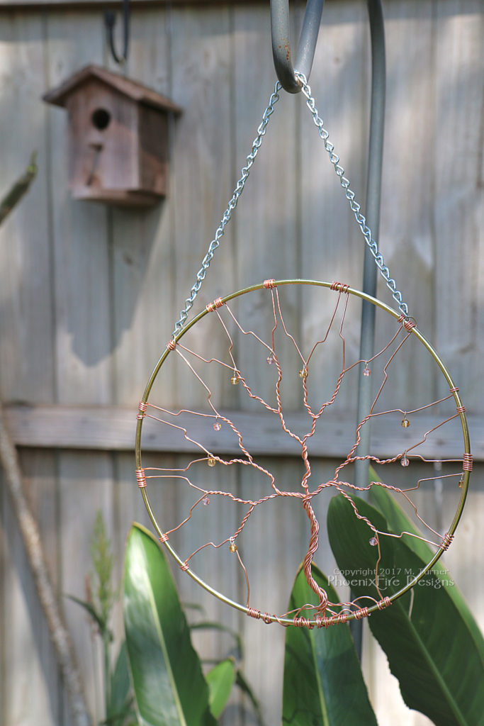 Copper Wire Tree of Life crystal suncatcher 10" tree, sun catcher, garden art, wall art, rustic wedding, woodland wedding decor, unique housewarming gift idea by PhoenixFire Designs on etsy.