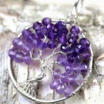 Tree of life pendant featuring shaded, ombre Amethyst micro-faceted rondelles hand wire wrapped in silver wire forming a beautiful artisan Tree of Life pendant. Amethyst is the birthstone of February.