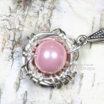 it's a girl pink egg bird nest, sterling silver pendant, push present, baby shower gift, new mom, motherhood, mother's day, gift idea for her, wire wrapped by Miss M. Turner PhoenixFire Designs on etsy.