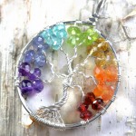 Rainbow Chakra Tree of Life Pendant with stunning micro-faceted rondelle gemstones wire wrapped to form a beautiful handmade necklace. American Made by Maker M. Turner of PhoenixFire Designs on etsy