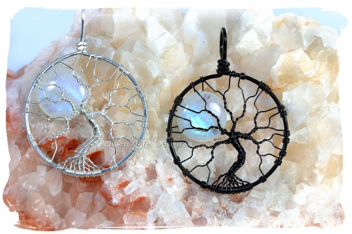 Large natural rainbow moonstone full moon tree of life pendant wire wrapped argentium sterling silver non tarnish wire wrap tree etsy by Miss M. Turner PhoenixFire Designs