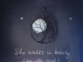 She walks in beauty like the night... Opalite Rainbow Moonstone Full Moon Tree of Life Pendant hand wire wrapped by PhoenixFire Designs on etsy