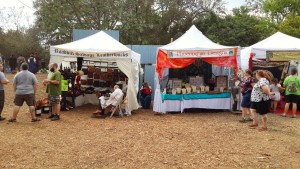 Handcrafted gemstone jewelry and wire wrapped tree of life pendants by PhoenixFire Designs craft show booth display at the Bay Area Renaissance Festival March 2015