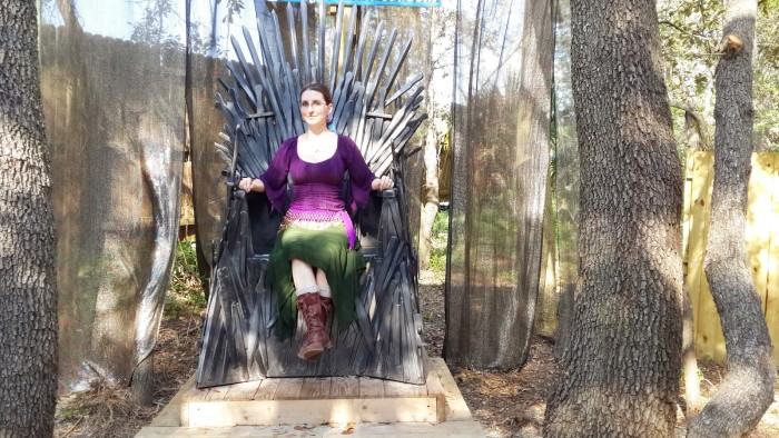 Miss M. Turner (me!) sitting on the Game of Thrones inspired Throne of Swords at the Bay Area Renaissance Festival 2015