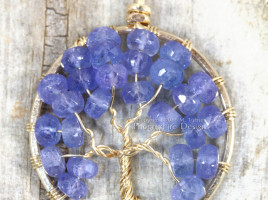 Purple Tanzanite jewelry faceted rondelle gemstones handmade wire wrapped 14k gf wire tree of life pendant. Artisan handcrafted necklace by PhoenixFire Designs.