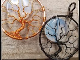 Wire Wrapped tree of life pendant, copper wire full moon and black wire full moon spooky tree necklace by PhoenixFire Designs on etsy.