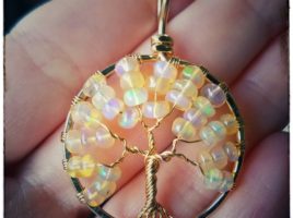 Handmade 14k gf opal tree of life pendant stunning October birthstone jewelry, handmade opal necklace, opal fire flash gold jewelry