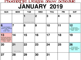 PhoenixFire Designs show schedule January 2019. Shop handcrafted, wire wrapped, gemstone jewelry in person within the Tampa Bay area including Dunedin, Seminole Heights, Hyde Park, Clearwater, St. Petersburg and more.